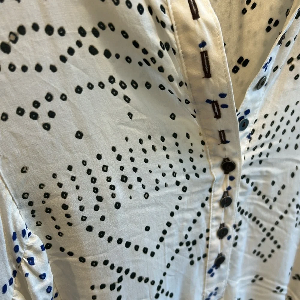 Free People Shibori Ivory Print Long Sleeve Button-Up Tunic Boho Festival XS